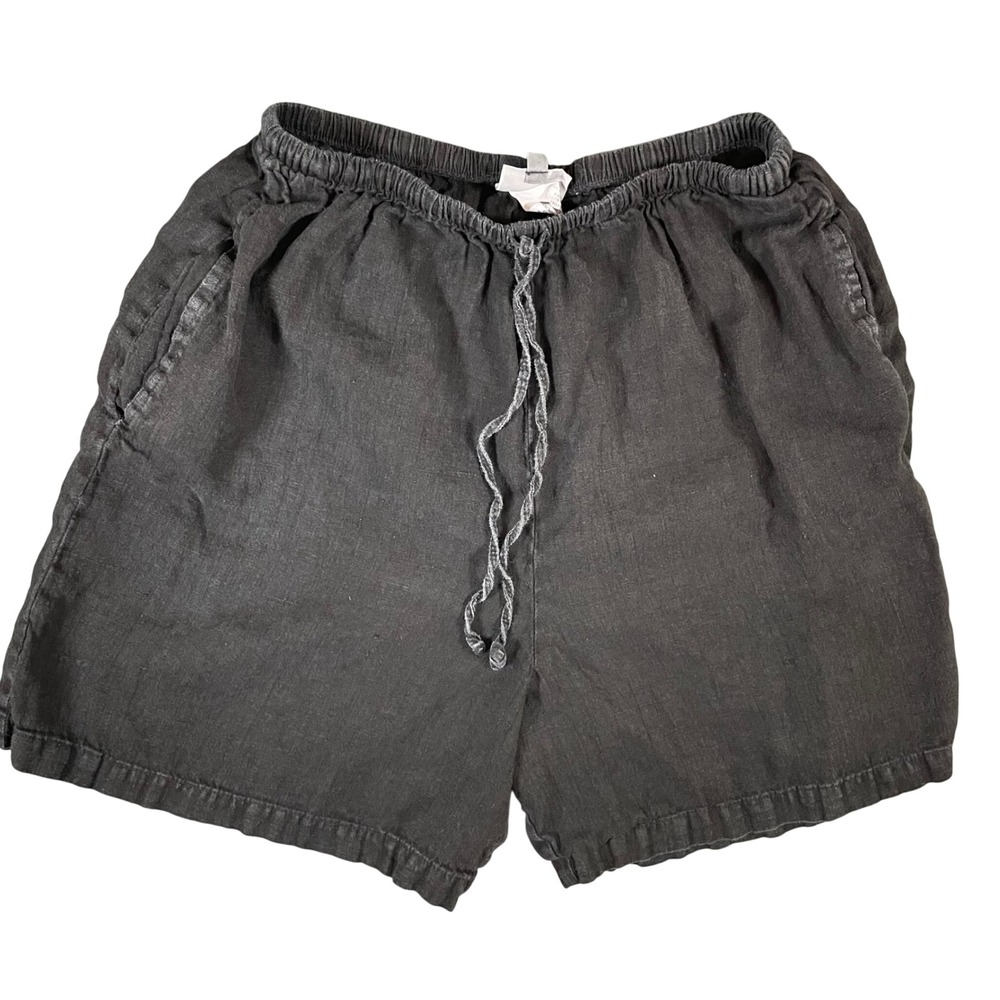 Hot Cotton by Marc Ware Black 100% Linen Drawstring Shorts M Lagenlook Coastal